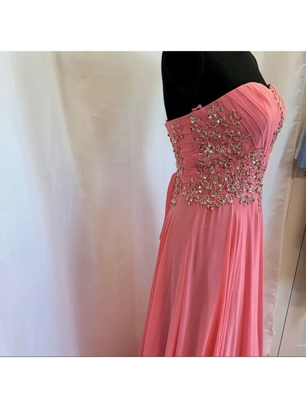 ANNA Rose pink sleeveless sequin beaded sweetheart prom bridesmaid gown🔥